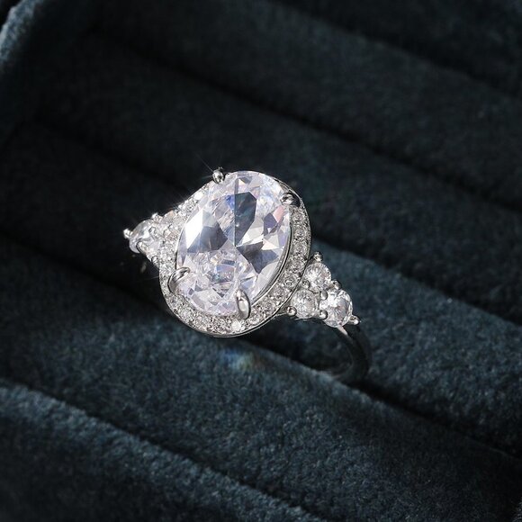 😍Beautiful Noble Oval Pure CZ Macro Pave Silver Wedding Luxury Rings, K936 - Picture 3 of 8